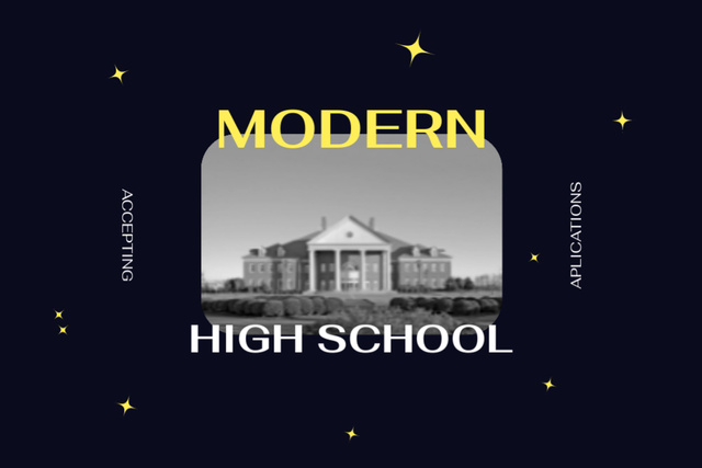 Elegant High School With Building In Black Postcard 4x6in Tasarım Şablonu