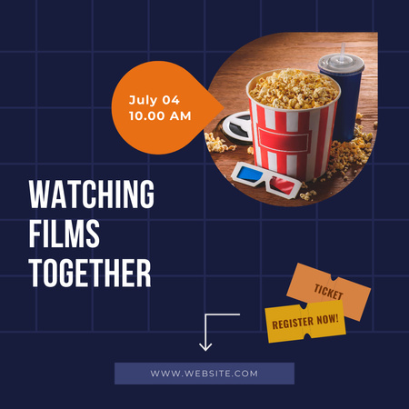 Movie Night Invitation with Baskets Popcorn Instagram Design Template