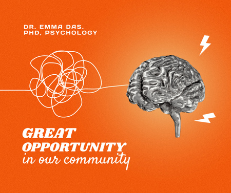 Psychological Help Program Ad with Illustration of Brain Facebook Design Template