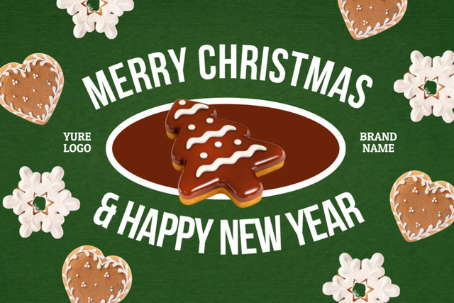 Christmas and New Year Greeting with Festive Cookies Postcard 4x6in – шаблон для дизайна