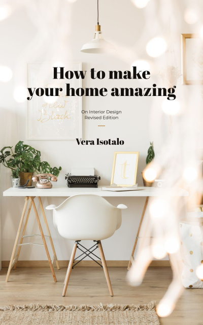 Home Design Typewriter on Working Table in White Book Cover Modelo de Design