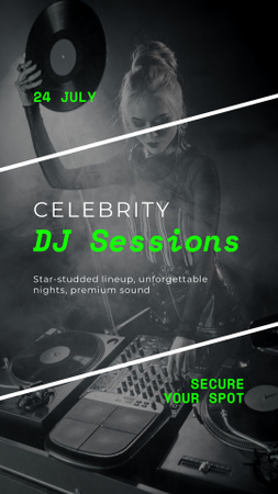 Black and White Photo of Woman DJ with Console Instagram Story Design Template