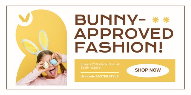 Easter Fashion Sale Ad with Little Girl Holding Eggs Twitter Modelo de Design