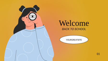Back to School Announcement With Illustrated Girl And Spyglass Presentation Wide Design Template