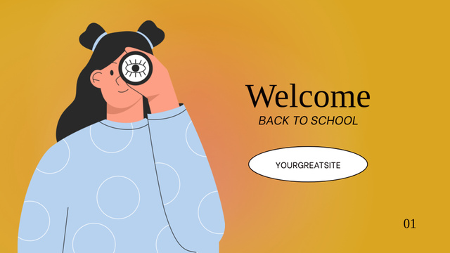Back to School Announcement With Illustrated Girl And Spyglass Presentation Wideデザインテンプレート