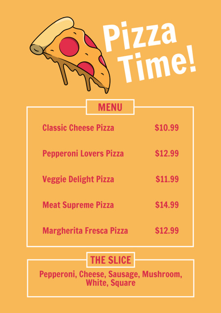 Pizza Price Offer on Orange Menu Design Template