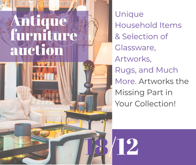 Szablon projektu Antique Furniture Auction Rare Wooden Pieces Facebook