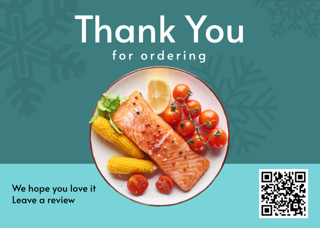 Tasty Dish with Salmon and Tomatoes on Blue Postcard 5x7in Design Template