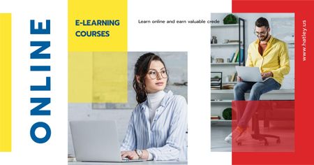Plantilla de diseño de Online Courses Ad People Working on Laptops Facebook AD 