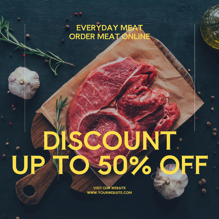 Raw Meat With Garlic On Board Instagram Design Template