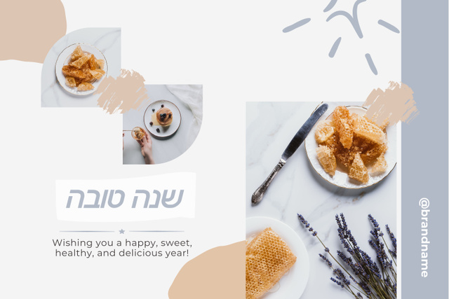 Happy Rosh Hashanah Celebrations With Pancakes And Honey Mood Board tervezősablon
