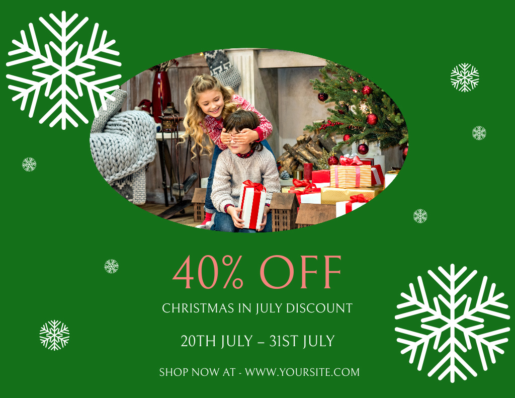 Christmas Discount in July with Happy Family Flyer 8.5x11in Horizontal Design Template