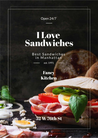 Restaurant Ad with Fresh Tasty Sandwiches Flayer Modelo de Design
