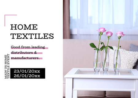 Rosas para anúncio de evento de têxteis para o lar no interior Postcard Modelo de Design
