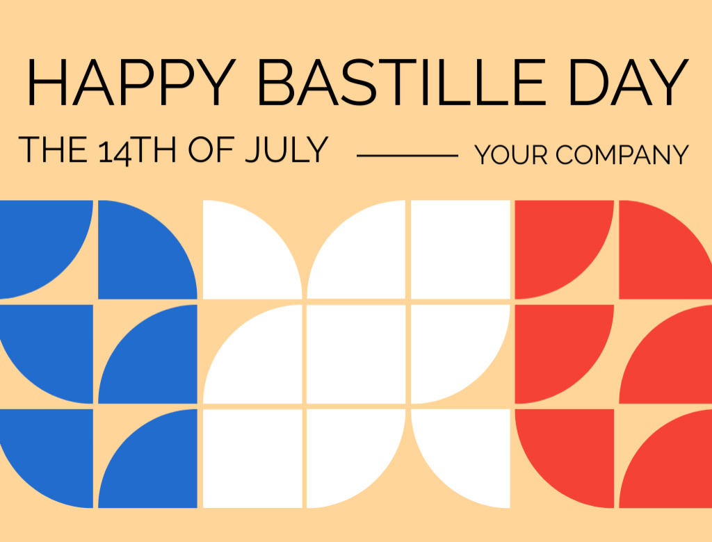Bastille Day Announcement With Mosaic Flag In Beige Postcard 4.2x5.5in Tasarım Şablonu
