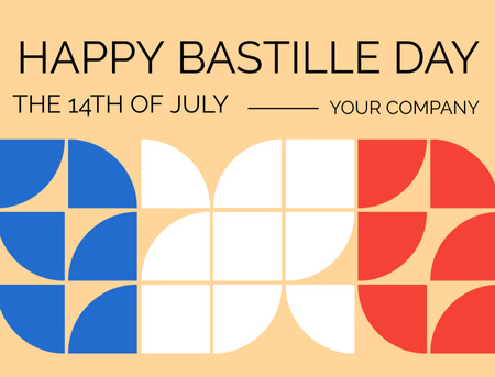 Bastille Day Announcement With Mosaic Flag In Beige Postcard 4.2x5.5in Design Template