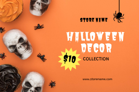 Halloween Decor Ad with Creepy Skulls Label Modelo de Design