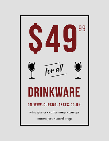 Drinkware Sale Glass with red wine Poster 8.5x11in Design Template