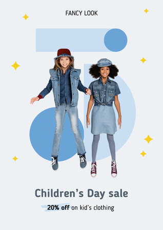 Platilla de diseño Children Clothing Sale with Cute Girls Poster