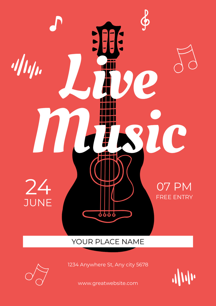 Live Music Event Ad with Acoustic Guitar Poster Tasarım Şablonu