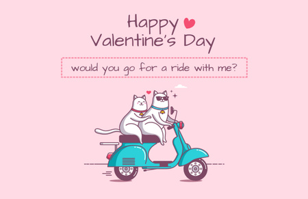 Wishing a Happy Valentine's Day with Cats on Scooter In Pink Thank You Card 5.5x8.5in Design Template