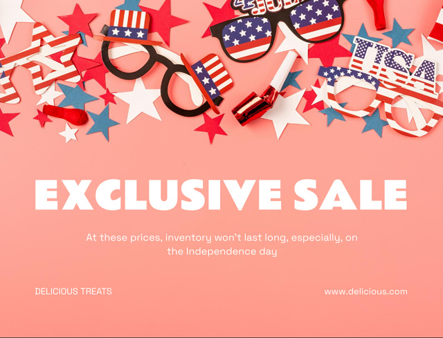 USA Independence Day Sale Offer With Glasses And Stars Postcard 4.2x5.5in Πρότυπο σχεδίασης