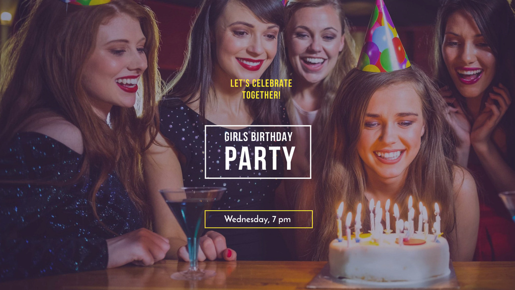 Birthday Party Announcement with Girls celebrating FB event cover Tasarım Şablonu