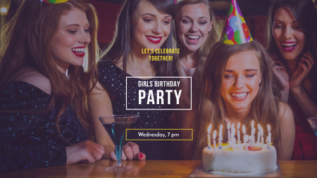 Birthday Party Announcement with Girls celebrating FB event cover Modelo de Design