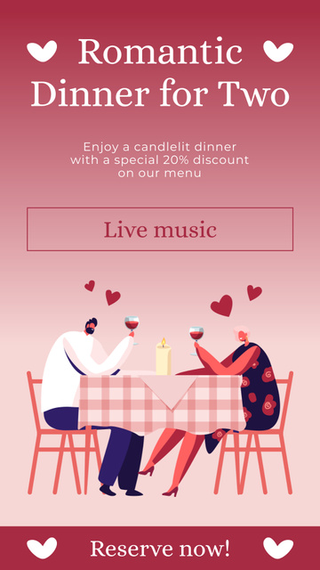 Designvorlage Valentine's Day Dinner For Two With Live Music Offer für Instagram Story