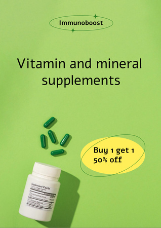 Ontwerpsjabloon van Flyer A4 van Nutritional Supplements Offer on Green