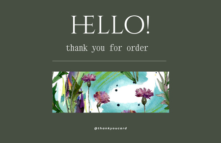 Thankful Hello With Watercolor Illustration In Green Thank You Card 5.5x8.5in Design Template