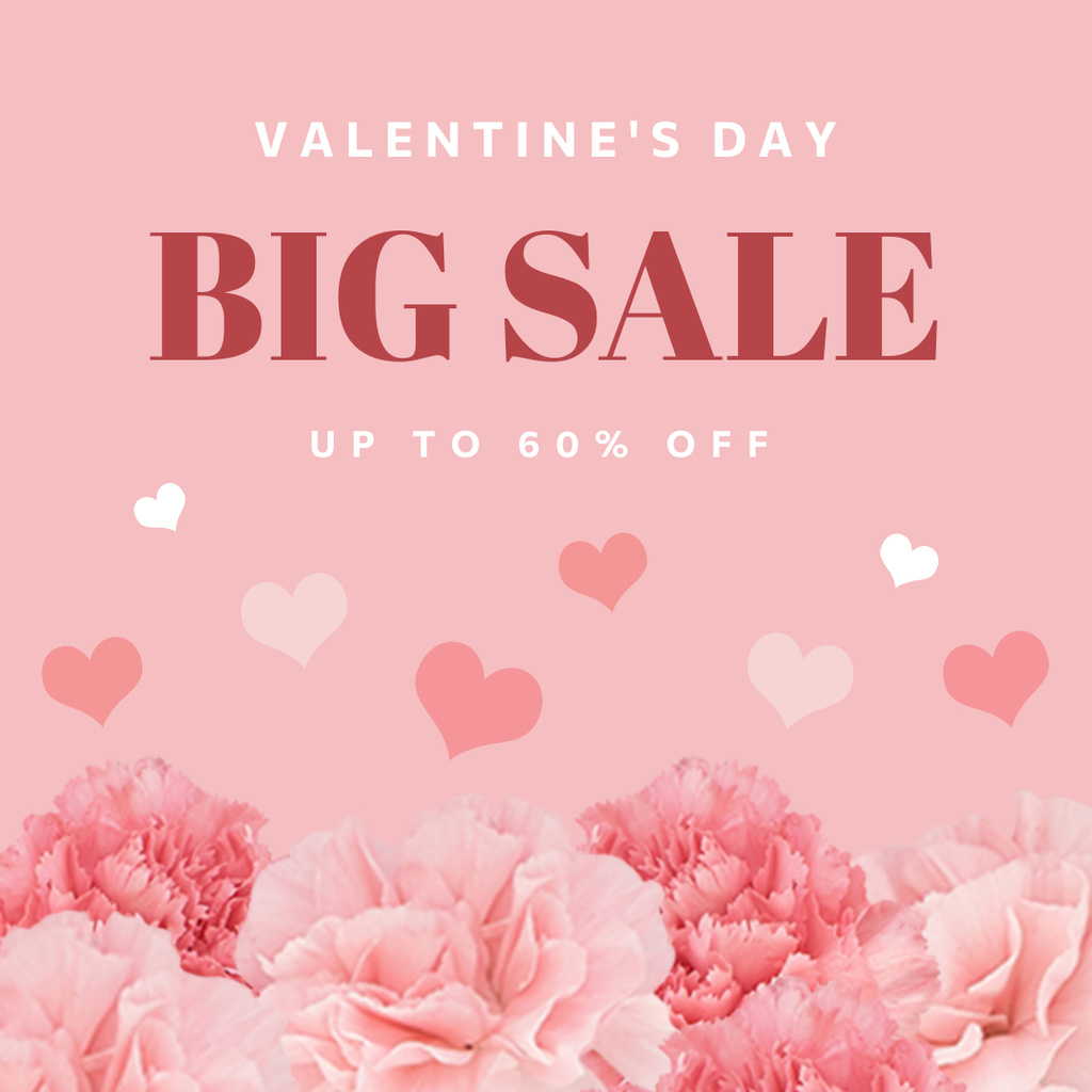 Designvorlage Big Valentine's Day Sale with Pink Carnations für Instagram AD