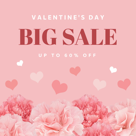 Big Valentine's Day Sale with Pink Carnations Instagram AD Design Template