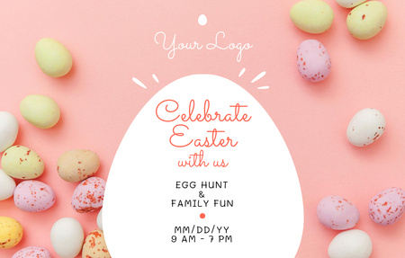 Easter Holiday Celebration Announcement with Eggs in Pink Invitation 4.6x7.2in Horizontal Design Template