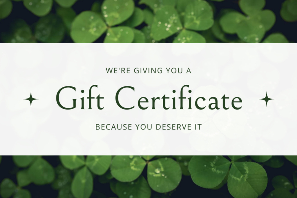 Template di design Gift Voucher Offer with Green Clover Gift Certificate