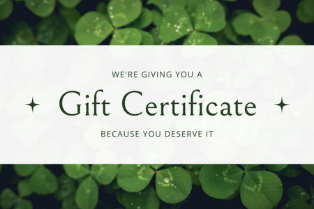 Gift Voucher Offer with Green Clover Gift Certificate Modelo de Design