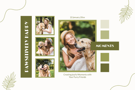 Young Woman Walking with her Golden Retriever Mood Board Design Template
