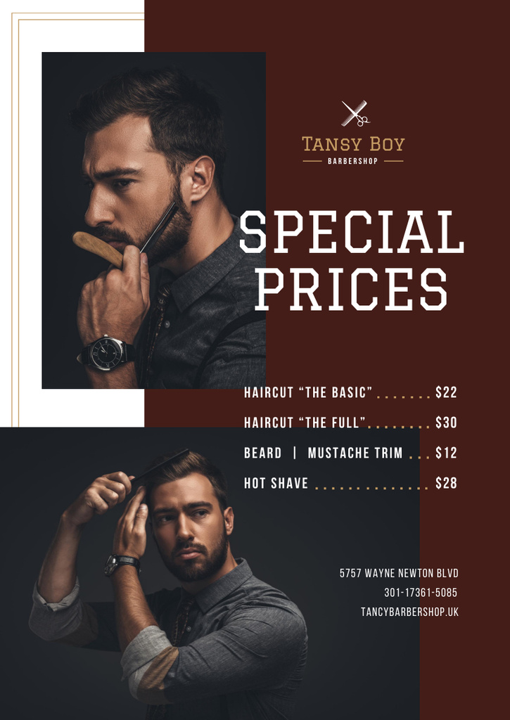 Barbershop Ad with Stylish Bearded Man Poster A3 Tasarım Şablonu