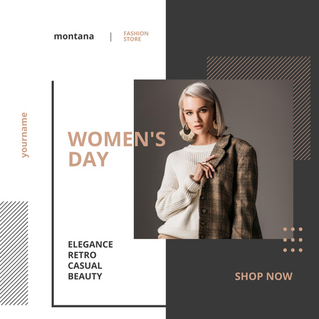 Стильная красивая женщина на празднике Международного женского дня Instagram – шаблон для дизайна