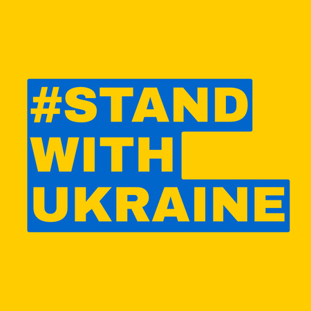 Designvorlage standing with ukraine phrase in den nationalflaggenfarben für Logo