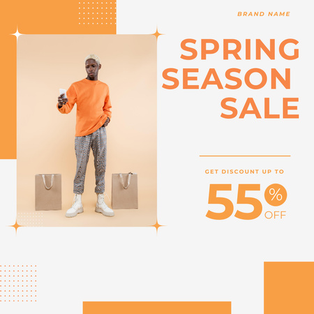 Spring Sale with Stylish African American Man in Orange Instagram AD Design Template