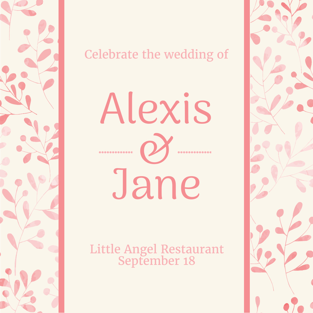 Wedding party Invitation on Leaves Pattern Instagram – шаблон для дизайна