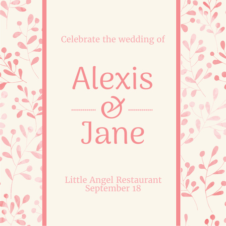 Plantilla de diseño de Invitación de fiesta de boda en patrón de hojas Instagram 