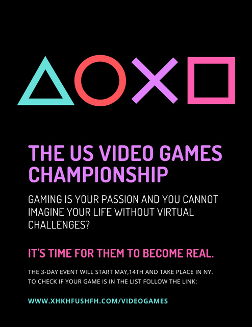 Video Games Championship announcement Poster 8.5x11in Modelo de Design