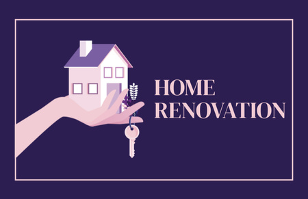 Home Renovation Offer Purple Business Card 85x55mm Design Template