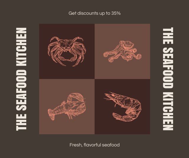 Modèle de visuel Ad of Seafood Kitchen with Illustration - Facebook