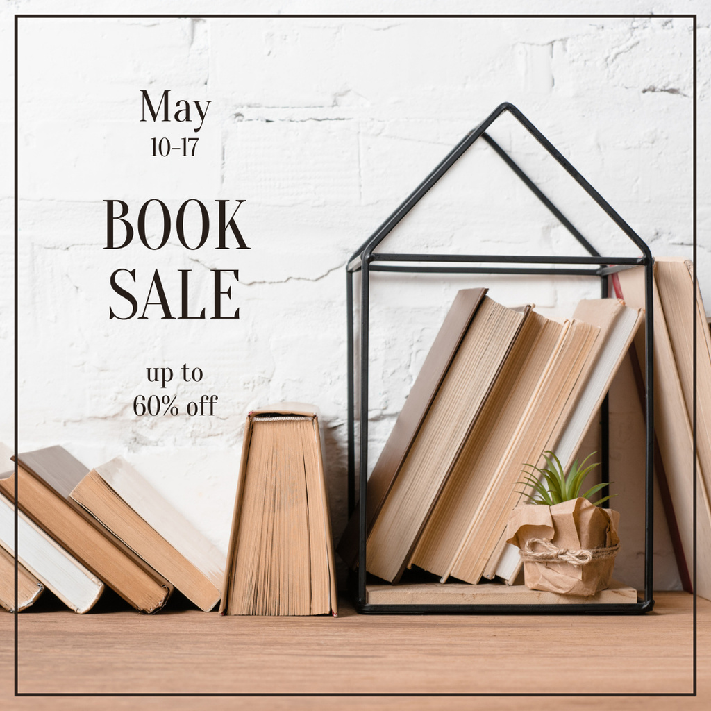 Books Sale Announcement with Bookshelf Instagram Tasarım Şablonu