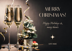 Joyful Christmas Greetings with Champagne In Glasses And Decor