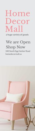 Home Decor Mall Ad Pink Cozy Armchair  Skyscraper Design Template