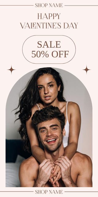 Valentine's Day Special Offer with Beautiful Couple of Lovers Graphic Design Template